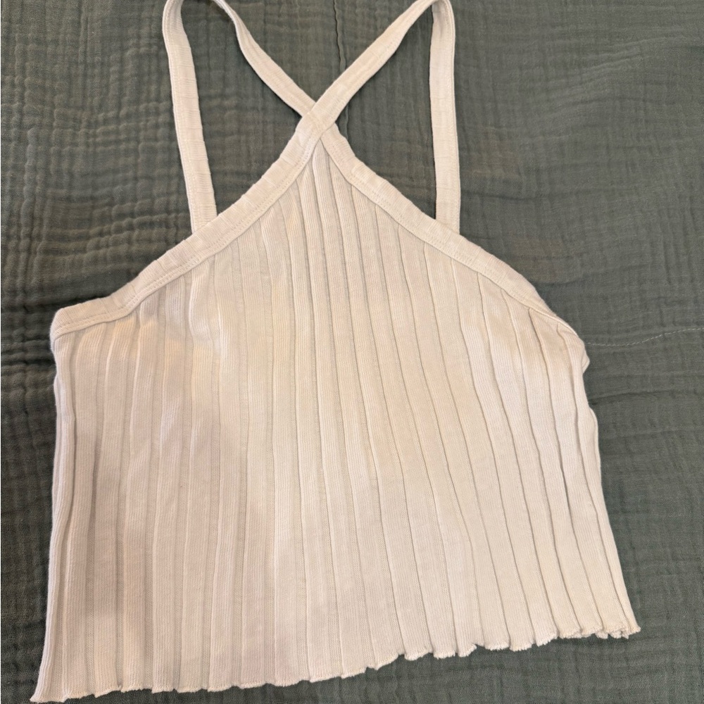 Zara Cream Pleated Backless Tank Top